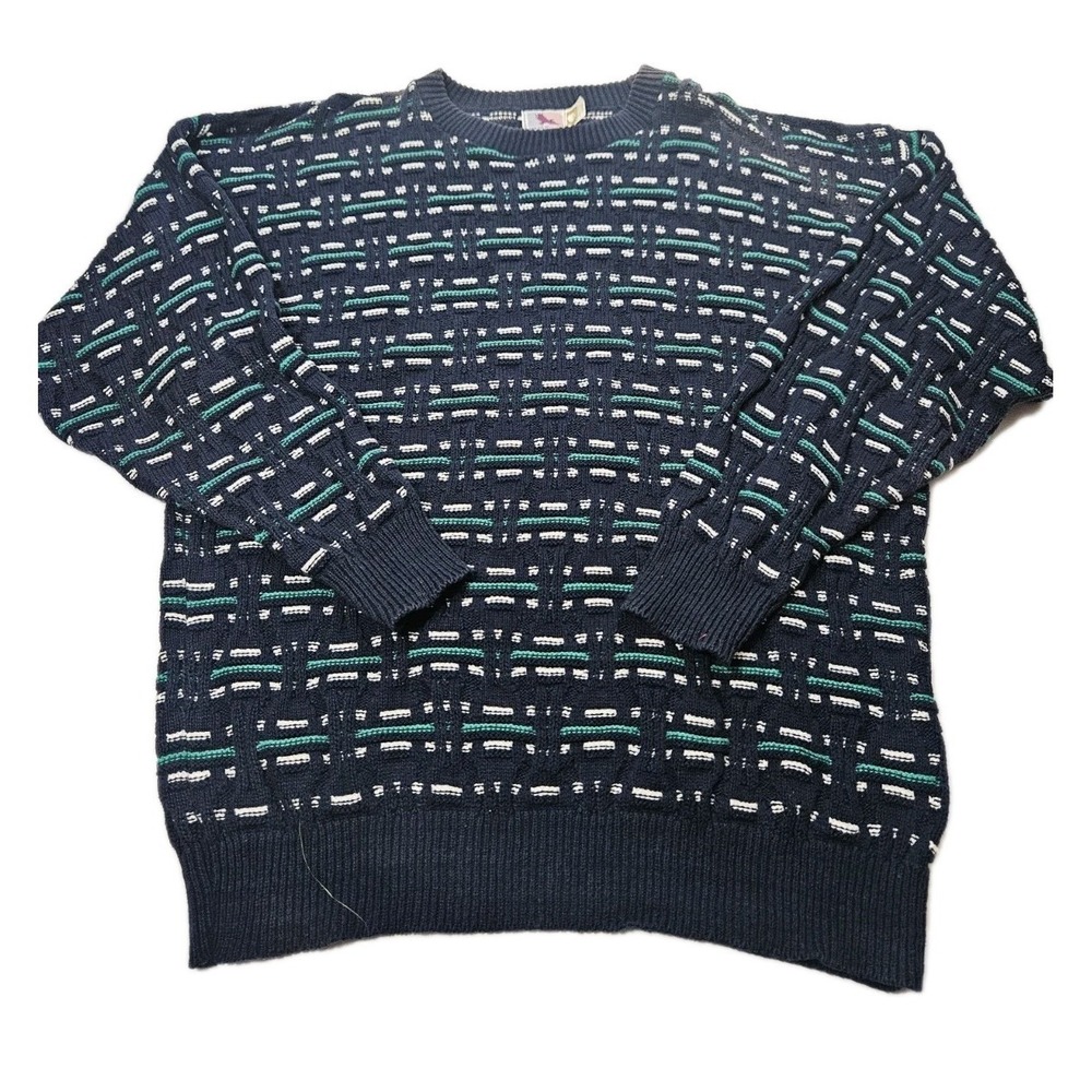 American Spirit 100% Cotton Womens Sz Large Black/Green Pullover Sleeved Sweater